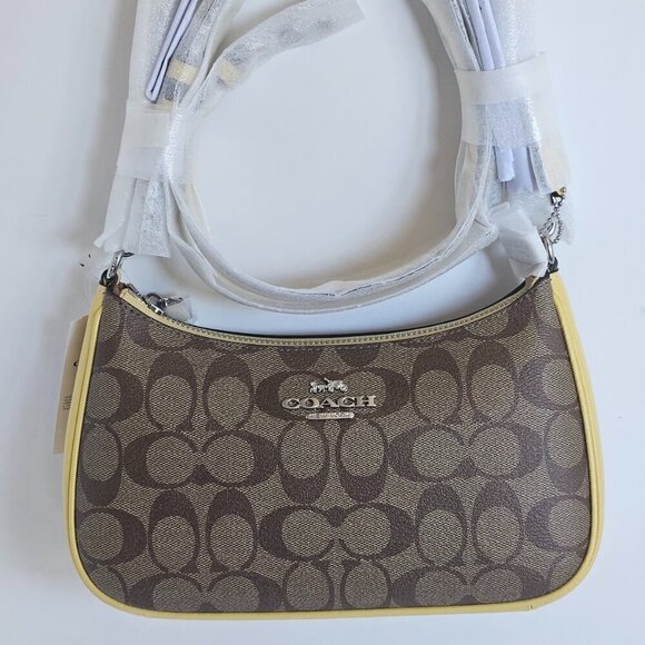 Coach Teri Shoulder Bag Brown CA548 Signature Canvas Yellow Crossbody ORGPKG - Picture 6 of 13